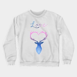 Love heart antlers watercolor deer Crewneck Sweatshirt